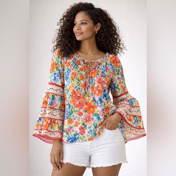 Hale Bob Lucinda Voile Bell Sleeve Top in multicolor – Women’s Sz S